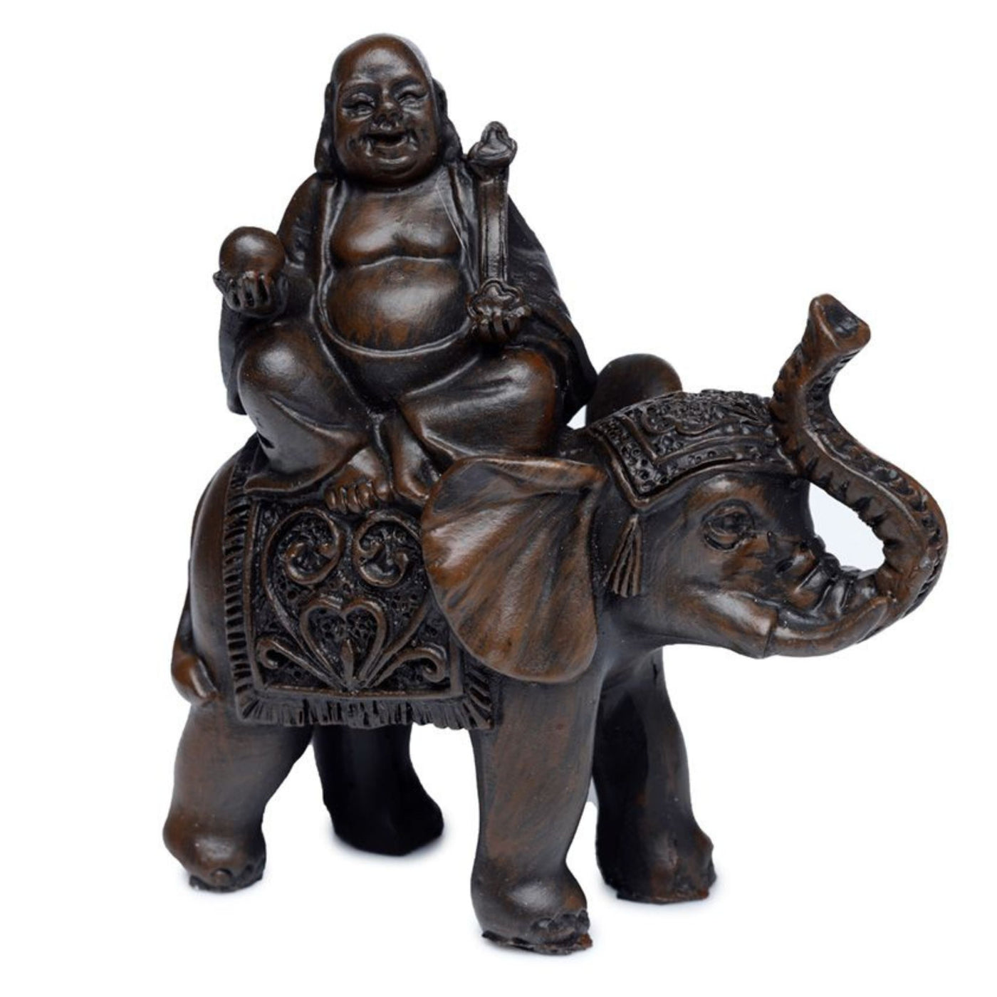 Lyckobuddha på elefant - träeffekt