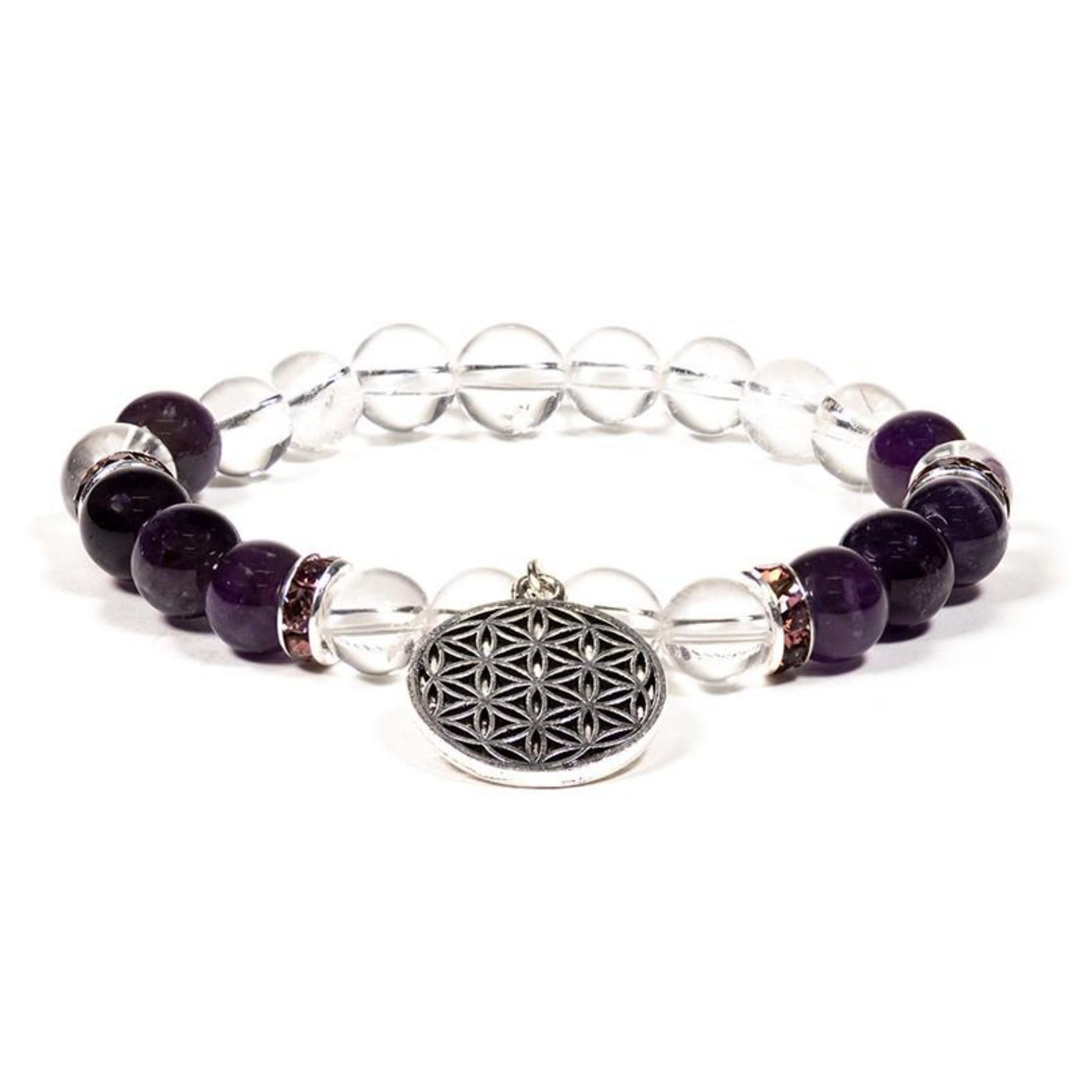 Armband bergskristall/ametist m Livets Blomma