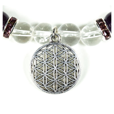 Armband bergskristall/ametist m Livets Blomma