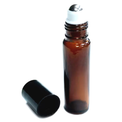 Glasflaska roll-on med stålkula - brunt glas